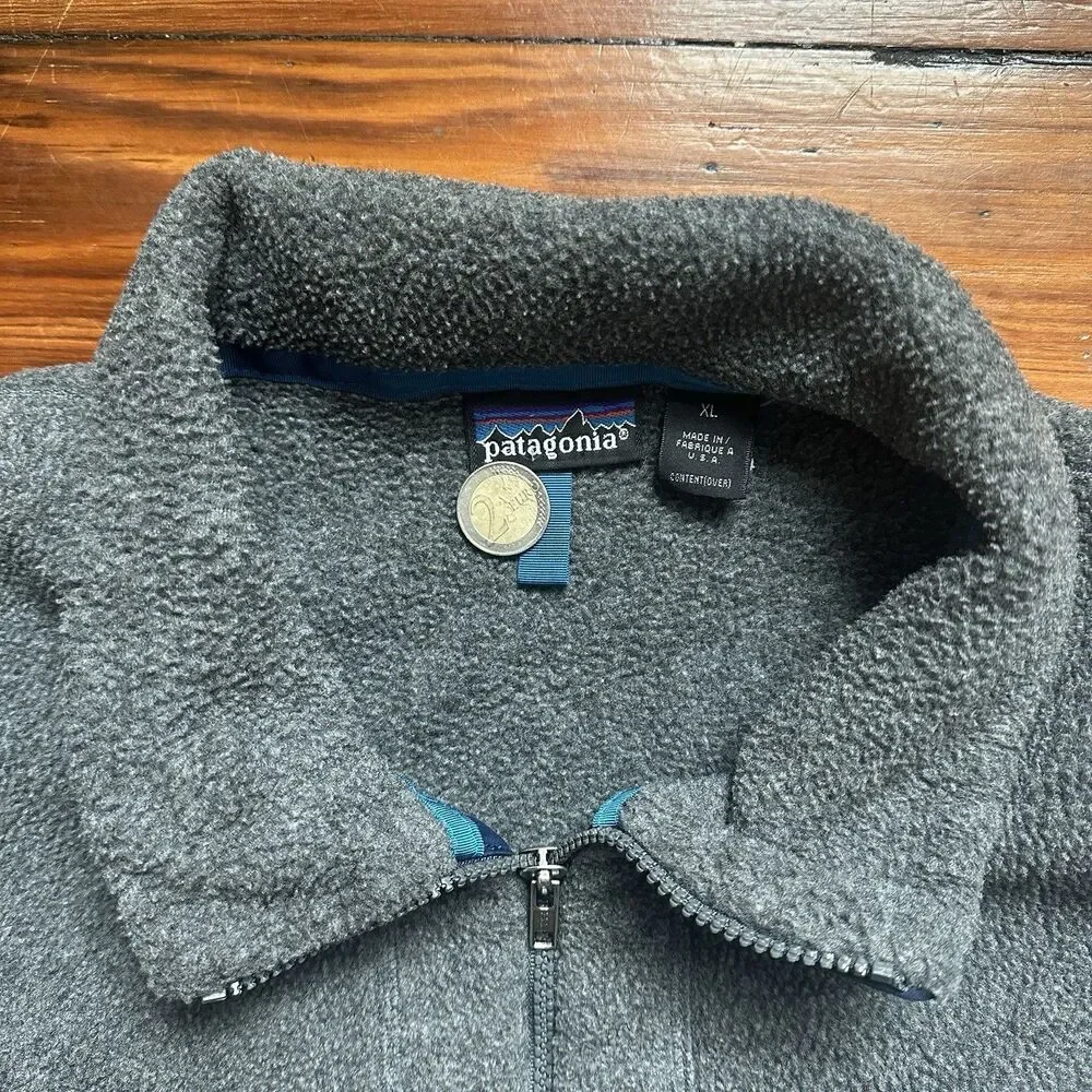 VTG Patagonia Gray Fleece Jacket Full Zip Men's Size XL Deep Pile Retro Made USA